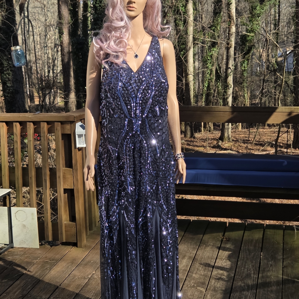 Elegant Sequin Evening Gown In A Gorgeous Navy Blue